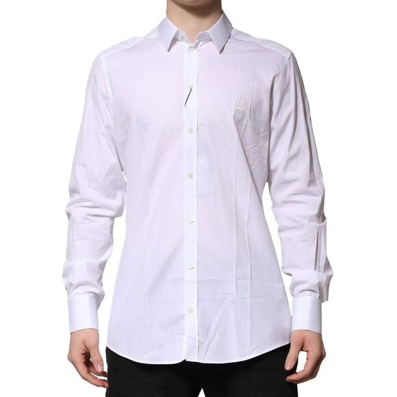 Dolce & Gabbana White Cotton GOLD Long Sleeves Formal Men's Shirt